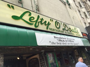 The facade to "Lefty" O'Doul's restaurant at 333 Geary Street in San Francisco. 